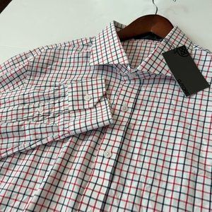 NWT Mens' G/FORE Golf Button Down Red White Plaid Woven Spread Collar Shirt